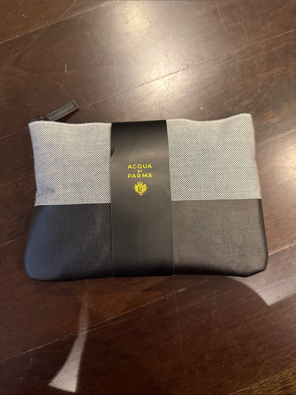 Acqua di Parma Two-Tone Gray and Black Travel Pouch, with travel essentials